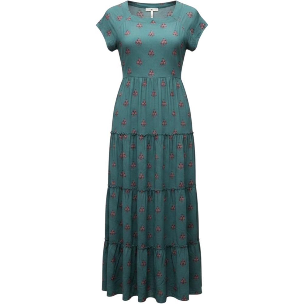 Natural Life dress oversized S green floral tiered boho peasant midi dress HH - Picture 2 of 4